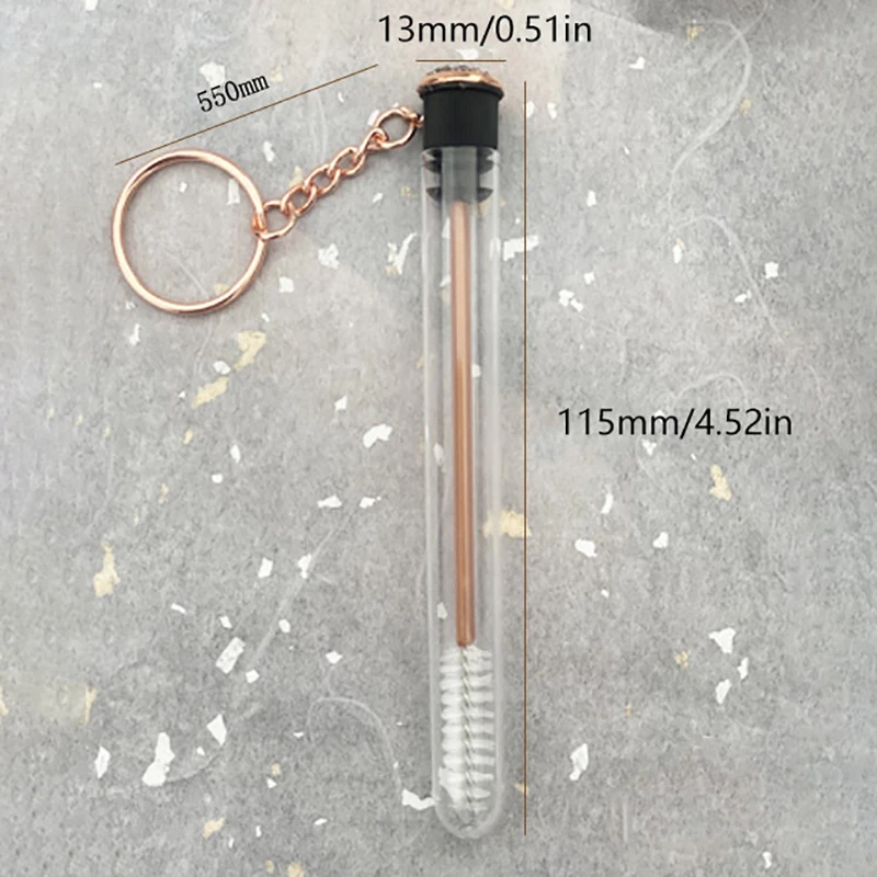 재사용 가능한 골드 속눈썹 브러시 튜브 키체인, 플라스틱 래쉬 스풀리 컨테이너, 글리터 실, 마스카라 완드 키링
