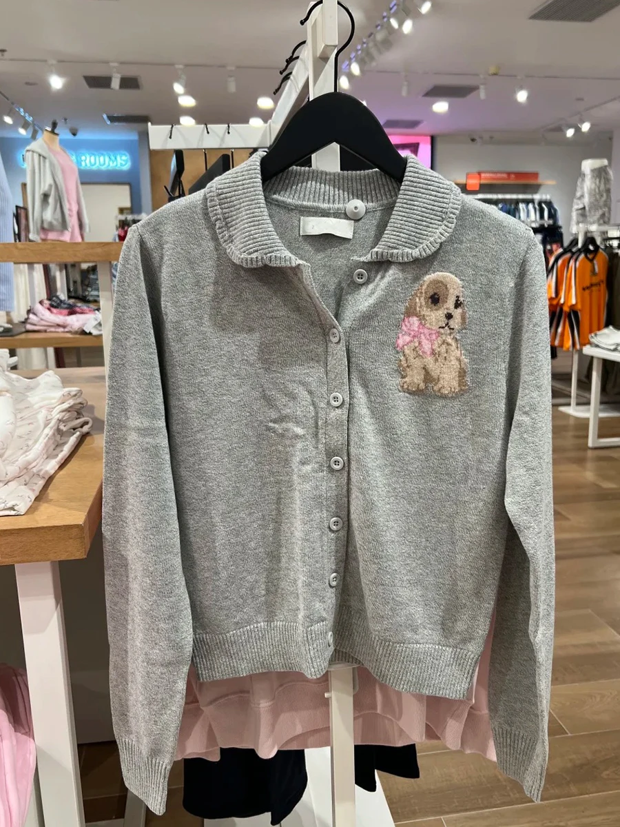 

Cute Bow Crochet Buttons Babydoll Top Cardigan Women New Lace collar Cotton Knitted Jumper Sweet Preppy Style Sweater Autumn