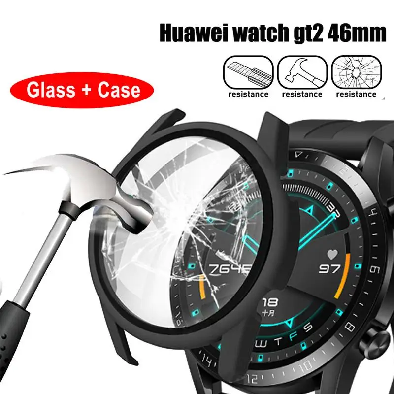 Glass+Case for Huawei Watch GT 2-2e 46mm/42mm Accessories Full Coverage Bumper Tempered Screen Protector huawei gt2e gt2 Cover