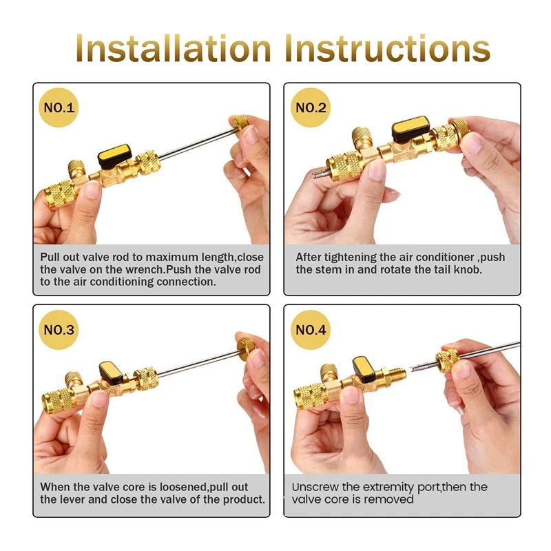 Valve Core Remover Installer Tool Kit With Dual Size 1/4 & 5/16 Port For With R22 R12 R407 R410 R404 R32 R600