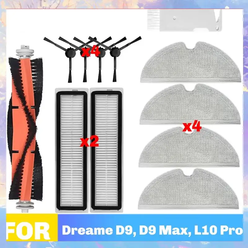 

Fits For Dreame D9, D9 Max, L10 Pro Robot Vacuum Spare Parts Consumables Main Side Brush Hepa Filter Mop Cloth-A76Z