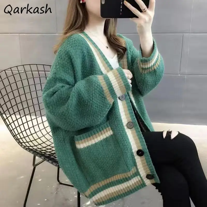 

Cardigan Women Thicken Loose Pocket Leisure New Fashion Students Autumn Winter Korean Style Warm Overcoat Designed Classic Daily