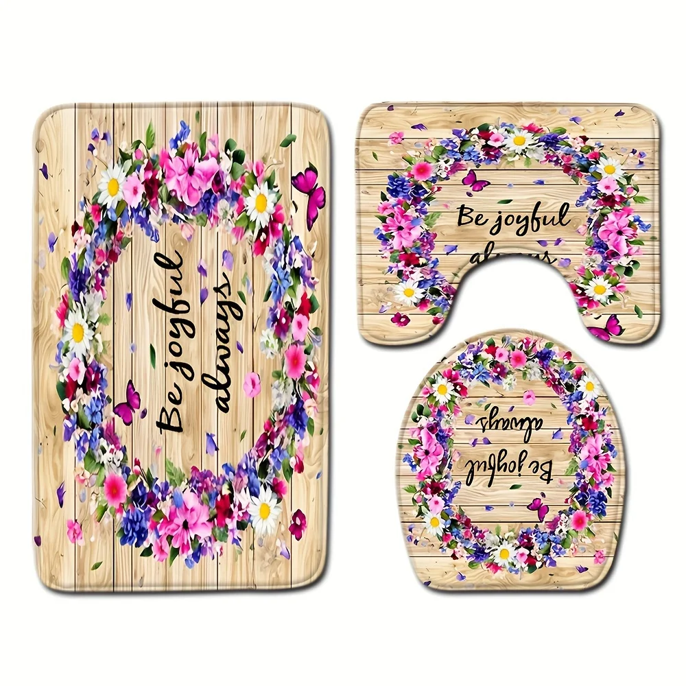 Juego de alfombrillas antideslizantes con corona de letras, cubierta para inodoro, alfombra absorbente para puerta de baño, juego de tres piezas, 3 uds.