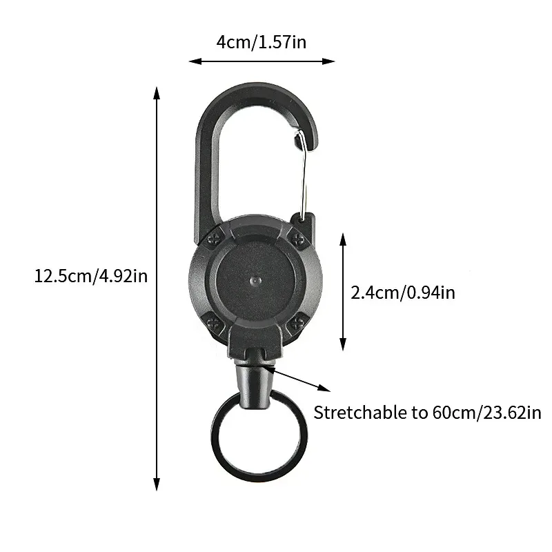 Tactical Retractable Carabiner Clip Strong Steel Wire Anti-Lost Key Ring Reel for Camping Fishing Climbing Hiking Outdoor Gear view 2