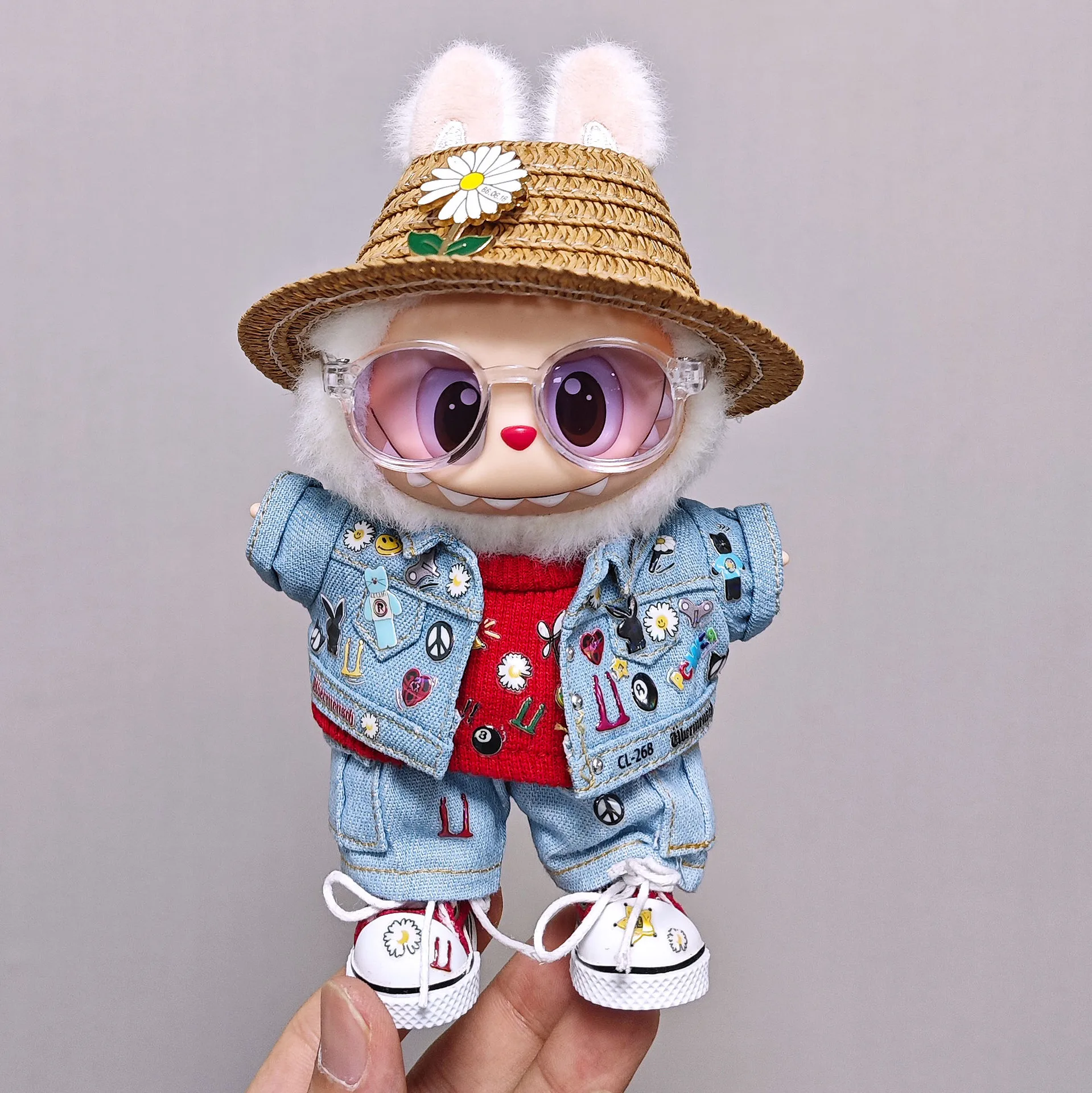 

High-quality for Labubu Kids' Clothing 15cm - 17cm Western Denim Clothing and Shoes Set Labubu Universal Clothing