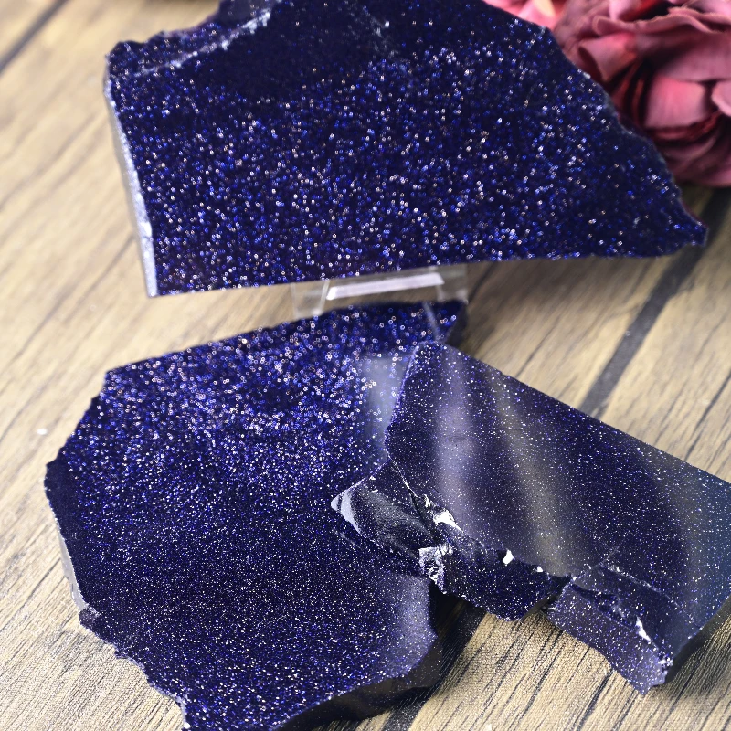 1pc 50-300g Blue Sandstone Stone slice- Navy Blue with sparkle texture, irregular Slices for home decoration
