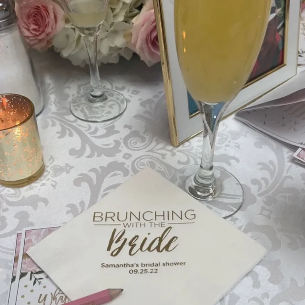 50Pcs Personalized Wedding Cocktail Napkins- Brunching with the Bride Engagement Party Napkins Rehearsal Dinner, Anniversary