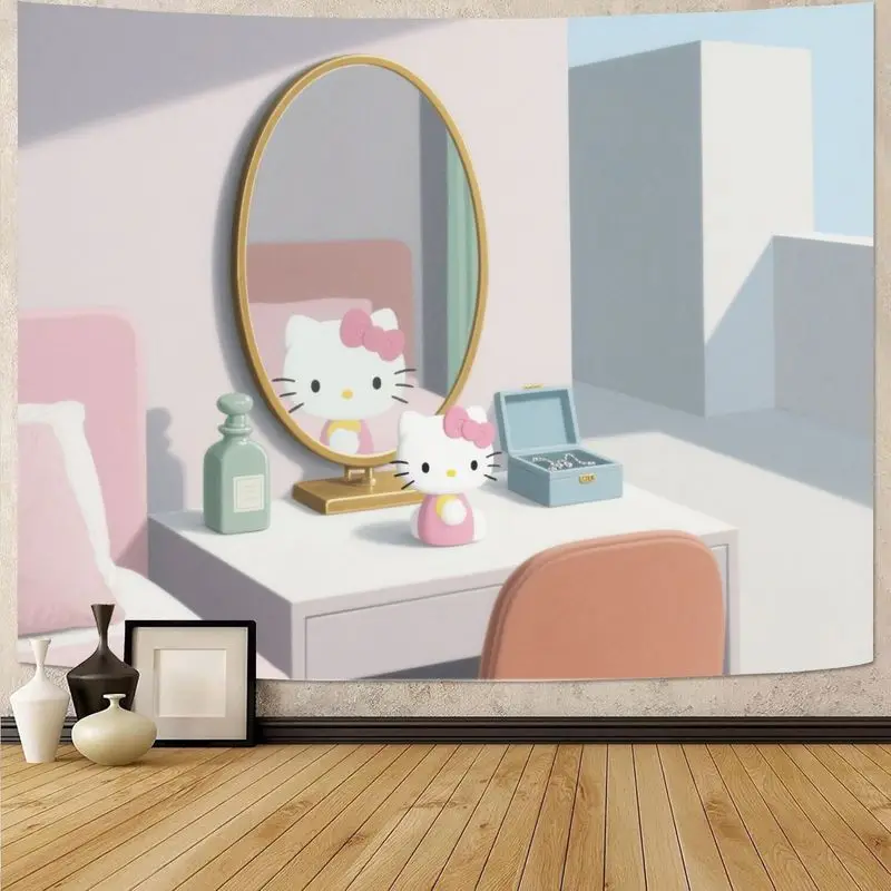 

1 шт. Sanrio Hello Kitty розовый Kawaii косметическое зеркало гобелен современный полиэстер настенное искусство для девочки спальня декор в общежитии подарок