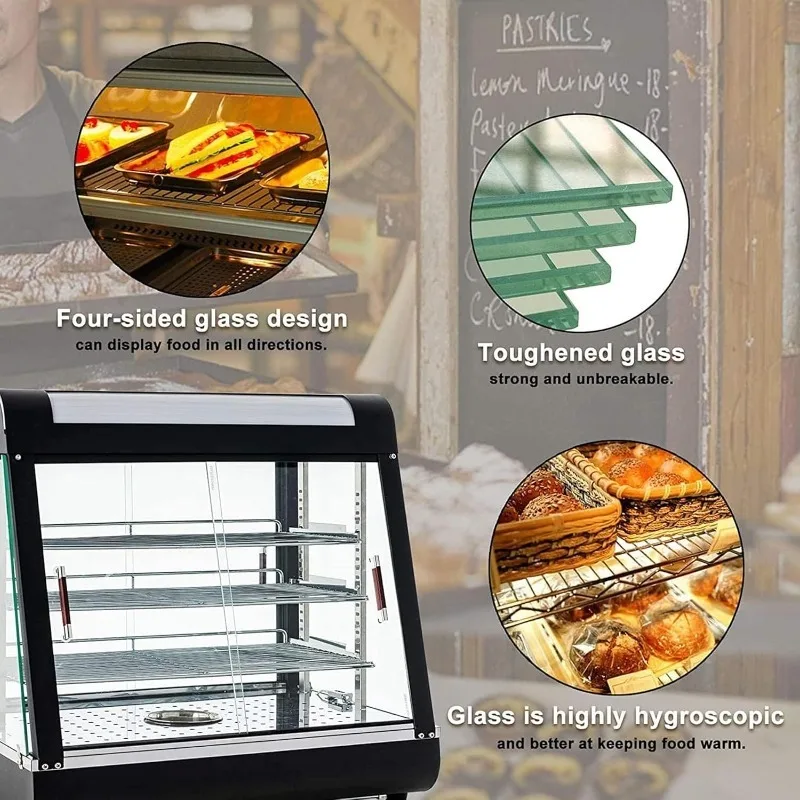 26-Zoll-Speisewärmer-Display, Arbeitsplatte für heiße Speisen, kommerzielles Buffet, Restaurant, beheizter Schrank, 3-stufige Lebensmittelvitrine für die Gastronomie