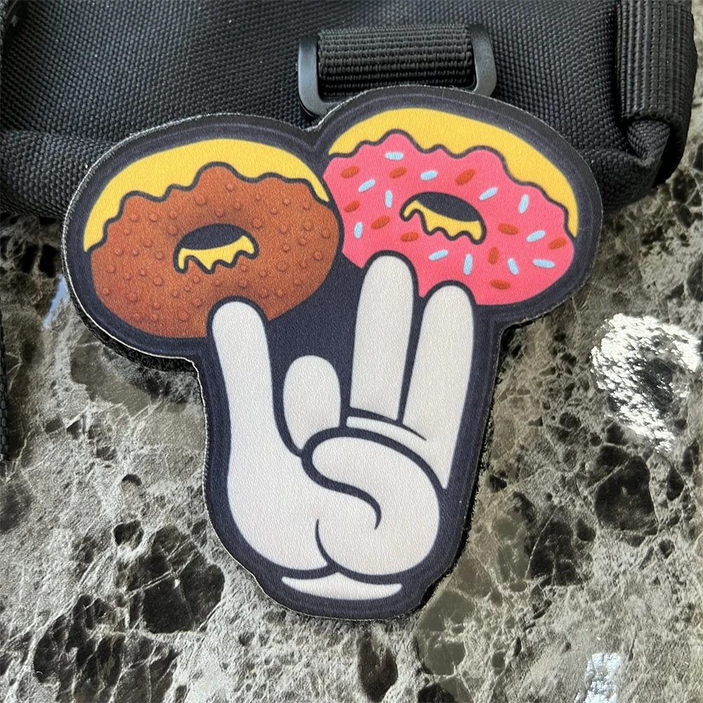 Finger Donut Fitness Morale Emblem Patches Tactical Armband Military Badge Backpack Hook and Loop Printed Stickers