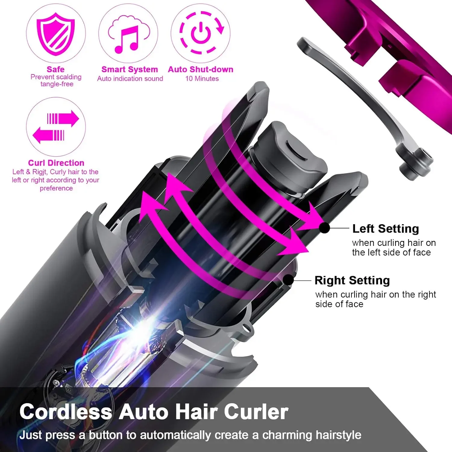 Automatic Wireless Hair Curler Cordless Rotating USB Rechargeable Curling Iron Display Temperature Adjustable Timing Hair Curler