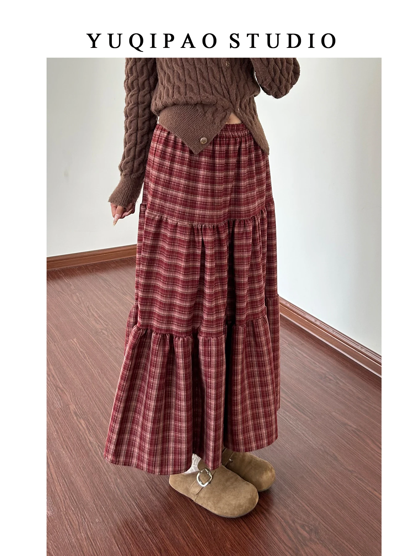 

Женская юбка миди А-силуэта в красную клетку больших размеров, с высокой талией, повседневная, на Новый год, с эластичным поясом, производство Китай