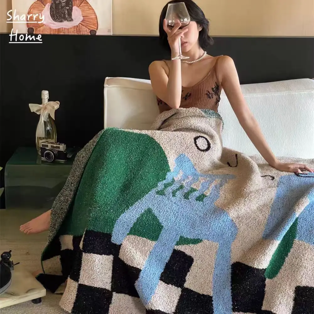Half Fleece Abstract Art Sofa Shawl Blanket Nordic Summer Air Conditioning Blanket Office Nap Blanket