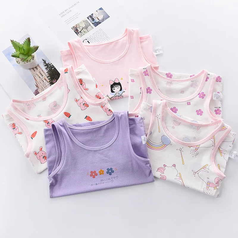 Girls Tank Tops Summer T-shirts for Kids Cartoon Printed Vest Children Underwear 1-8years Young Girl Undershirts Baby Bottom