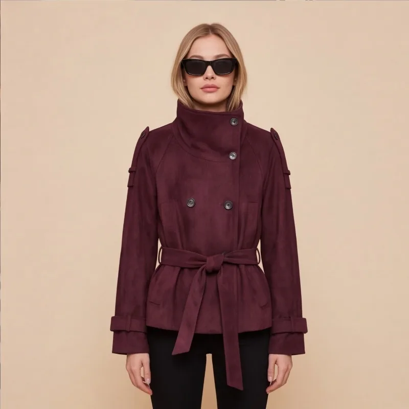 Guobioziy Women's Winter Classic Commuter Style Faux Suede Waistcoat Jacket, Epaulette Design, Long Sleeve Casual Street Style