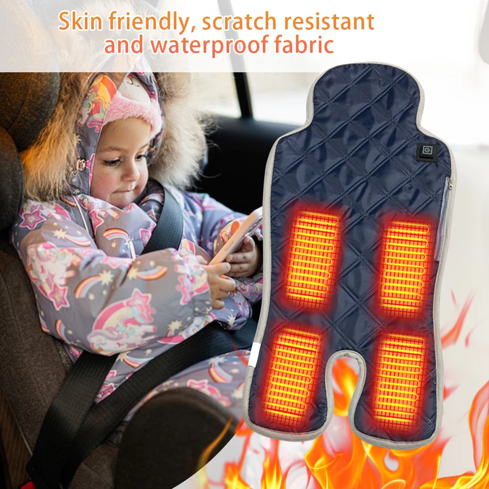 Baby Car Seat Heating Pad USB Power 3 Temperature Levels Electric Heating Stroller Seat Cushion for Stroller Safety Seat