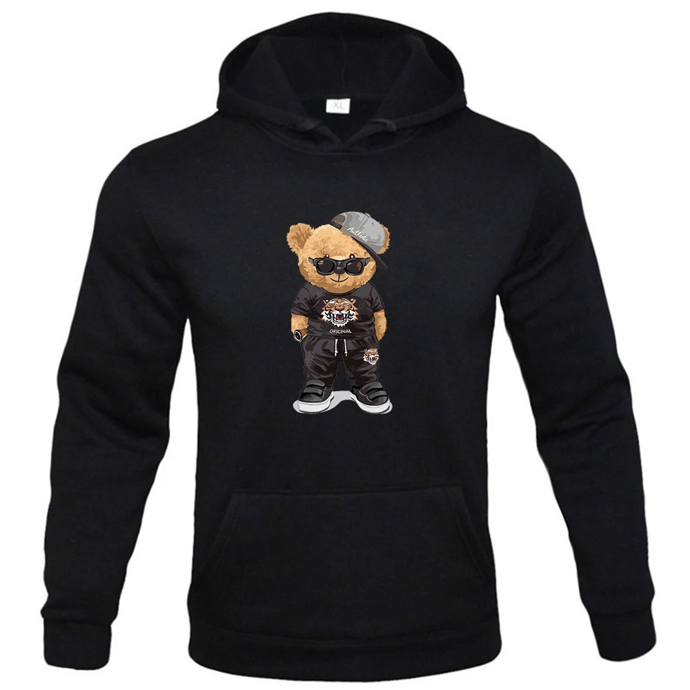 Men's Hoodie Harajuku Funny Bear Y2K Street Fashion Trend Spring Autumn Fleece Hoodie Men's Clothing