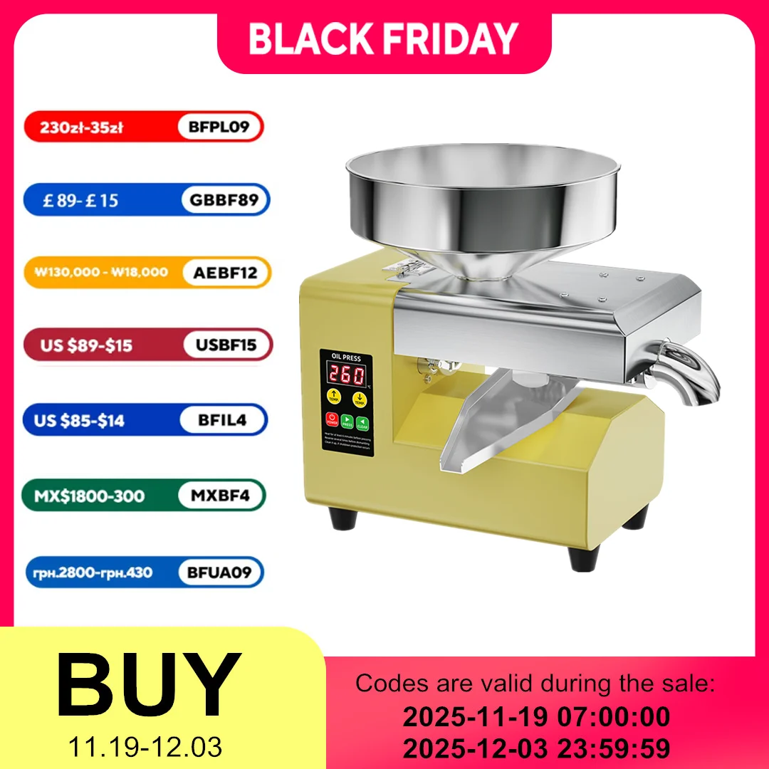 

R8S Smart Stainless Steel Oil Press tomatic Cold/Hot Press Machine for Home Use, 304 Food-Grade, Low Noise Design (220V/110V)