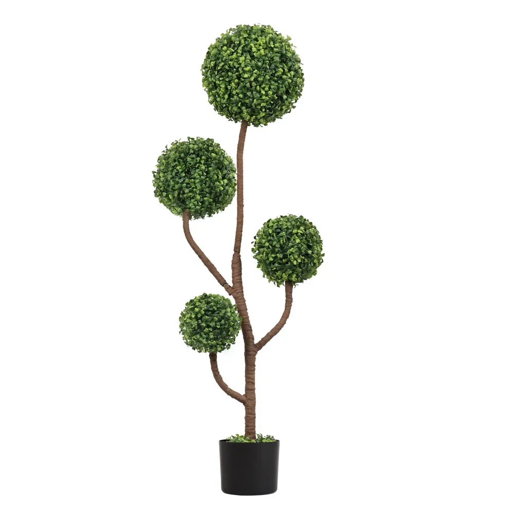 

4FT Tall Artificial Boxwood Topiary Tree Large Faux Green Plant in Pot for Indoor Outdoor Patio Porch Garden Decoration, 1pc/set