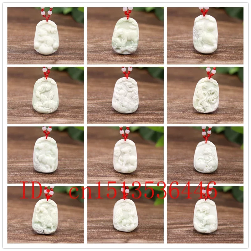 

Natural White Jade Chinese Zodiac Pendant Necklace Fashion Charm Jewellery Accessories Hand-Carved Lucky Amulet Gifts Women New