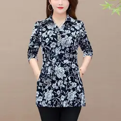 Chemisier boutonné à manches longues pour femmes, chemise vintage, col rabattu, fleurs cassées, mode de trajet, vêtements décontractés, printemps, automne