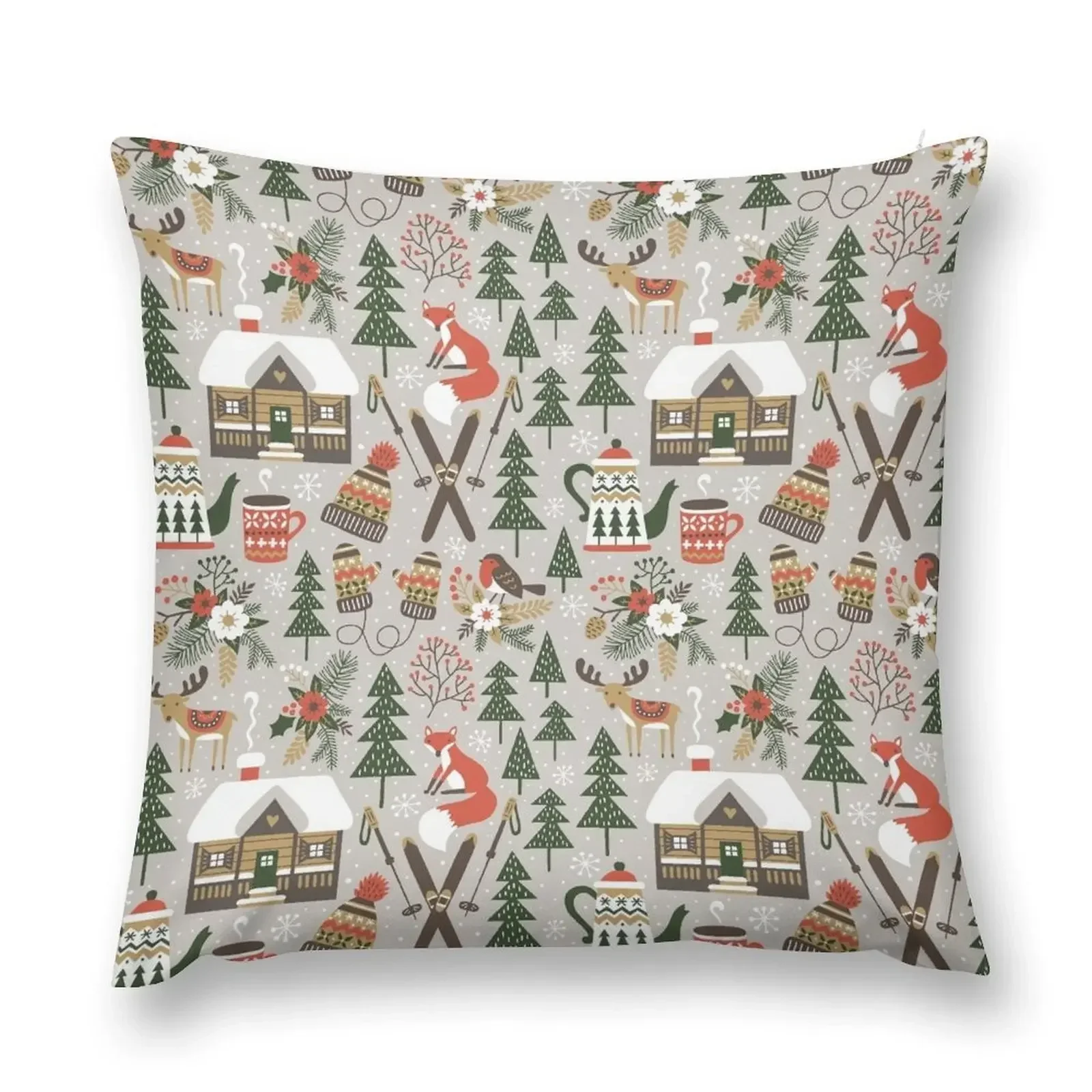 Cozy Chalet on light grey background Throw Pillow christmas ornaments 2025 Rectangular Cushion Cover pillow