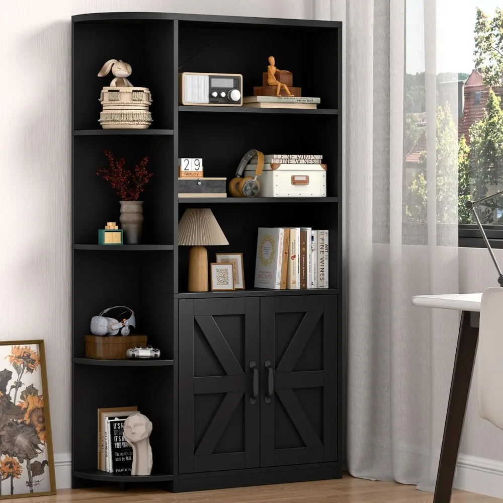 

Corner Bookshelf/cabinet, with Bookshelves and Cabinet Doors, Wooden Bookshelf That Also Serves As Office Storage