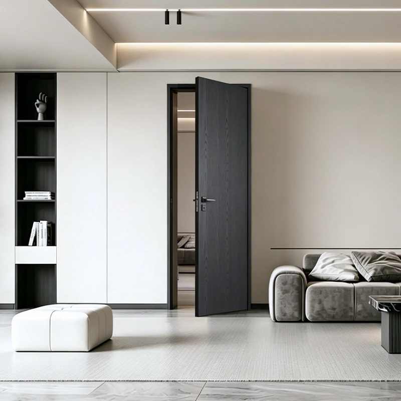#Minimalist Walnut Veneer Solid Wood Composite Water Resistant Finished Hospital Use Bedroom Interior Glass Door Silent