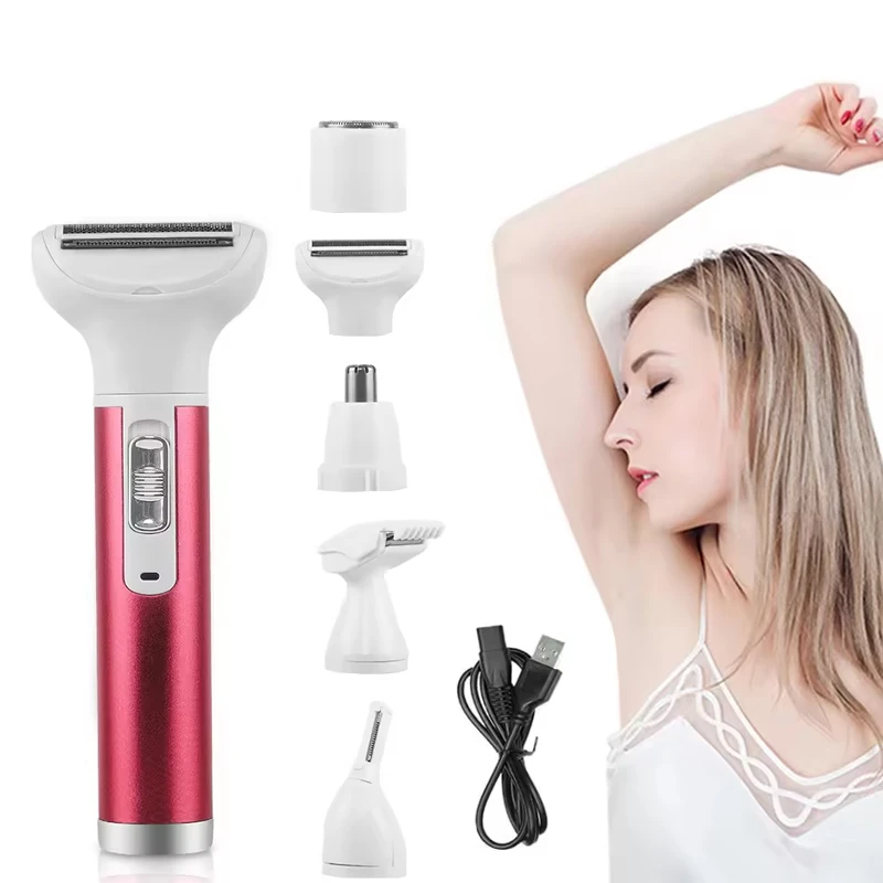 

5-in-1 Electric Rechargeable Women's Epilator Lady Shaver Nose Hair Trimmer Eyebrow Shaper Leg Armpit Bikini Hair Removal