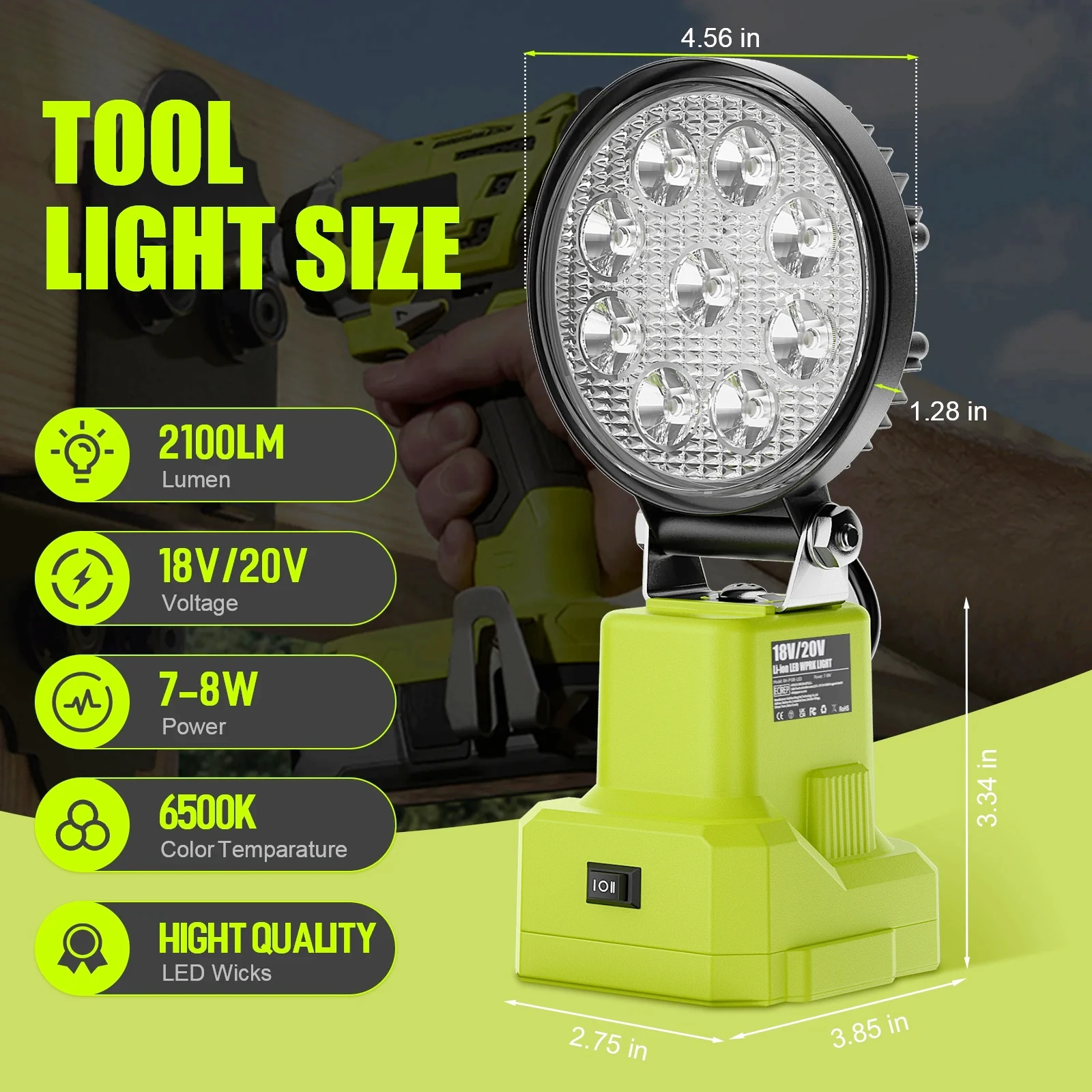 Car LED Alarm Work Light For Ryobi 18V Lithium Battery P107 P108 Flashlight Searchlight Torch Spotlight Camping Lamp