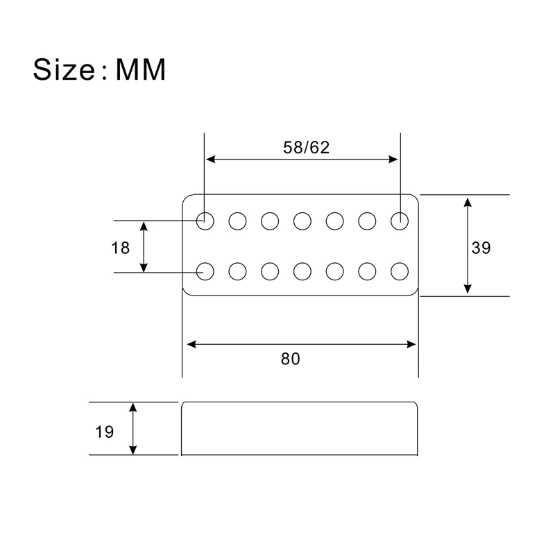 2 Stück Messing 7-saitig 14 Löcher E-Gitarre Pickup Humbucker Abdeckung 80*39mm Stangen abstand 58/62mm Schwarz gold Chrom zur Auswahl