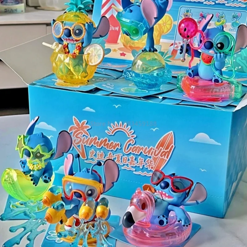 New Arrival Disney Stitch Summer Carnival Series Blind Box Anime Kawaii Trendy Ornament Model Collection Doll Toy Mysteriou Gift