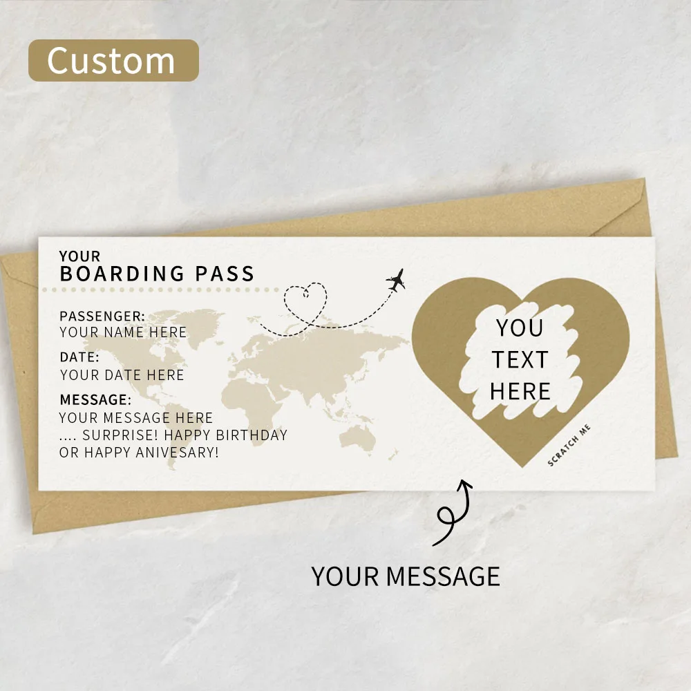 Boletos rasca y gana personalizados, un vale rasca y gana para vacaciones sorpresa, un boleto para un destino de vacaciones, regalo navideño, tarjeta sorpresa, regalo de cumpleaños, regalo de aniversario, regalo de luna de miel, regalo navideño.