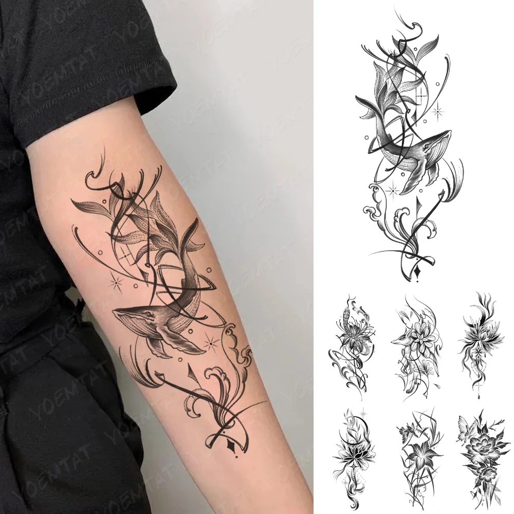 Waterproof Temporary Tattoo Sticker Fish Whale Ocean Wave Transfer Tatto Rave Body Art Arm Fake Tattoos For Children Men Women