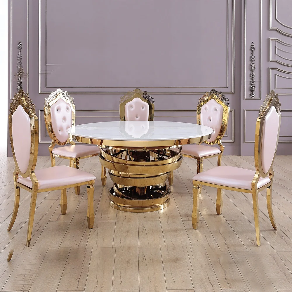 Luxury Decoration Wedding Metal Dining Table Event Large Round Gold Stainless Steel White Party Table