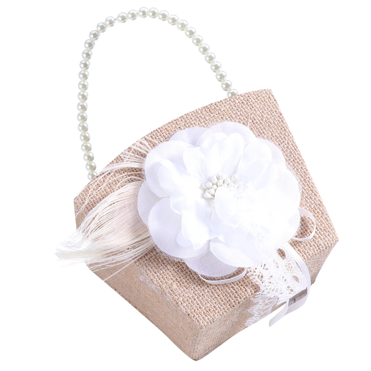 

Pearl Ribbon Decorated Flower Basket 13 5xm 9cm Brown White Polyester PVC Board Ideal Wedding Ceremony Party Keepsake