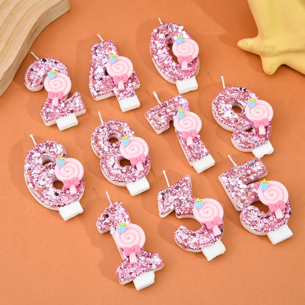 1 قطعة كبيرة 0-9 أرقام الوردي مصاصة شموع عيد ميلاد DIY بها بنفسك كعكة الديكور هدايا لفتاة مهرجان شموع حفلات الزفاف