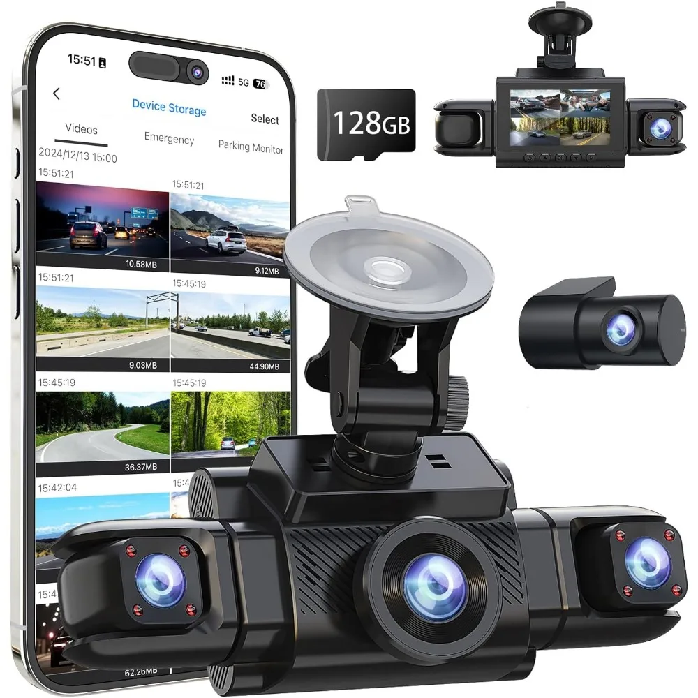 

360 View 4 Channel Dash Cam Front and Rear Left Right Inside Camera for Cars, GPS and 5G Band WiFi, Night Vision, 160 Wide Angle