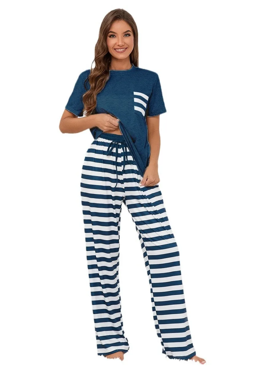 

ort Sve Striped Pants Set Belted Trousers Home Wear Summer Collection Youth Fem Ultra ort Length Comfortable Fit