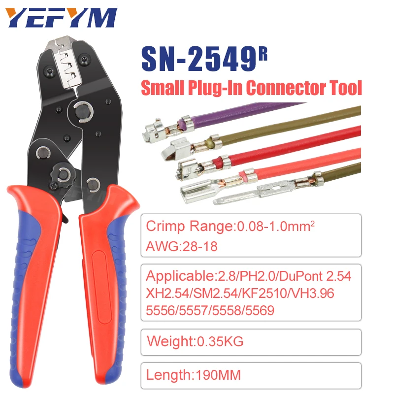 

YEFYM SN-2549 AWG28-18 (0.08-1.0mm²) Ratcheting Wire Crimping Tools forPH2.54/Dupont 2.54/2.8/3.0/3.96/4.8/KF2510/JST Terminal