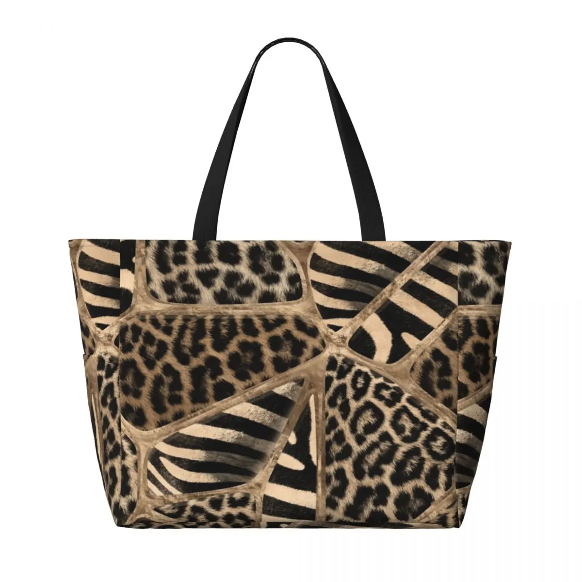 Animal Print - Leopard And Zebra Beach Tote Bag Sport Gym Yoga Duffle Large Tote Bag Women Travel Bag Fitness bag