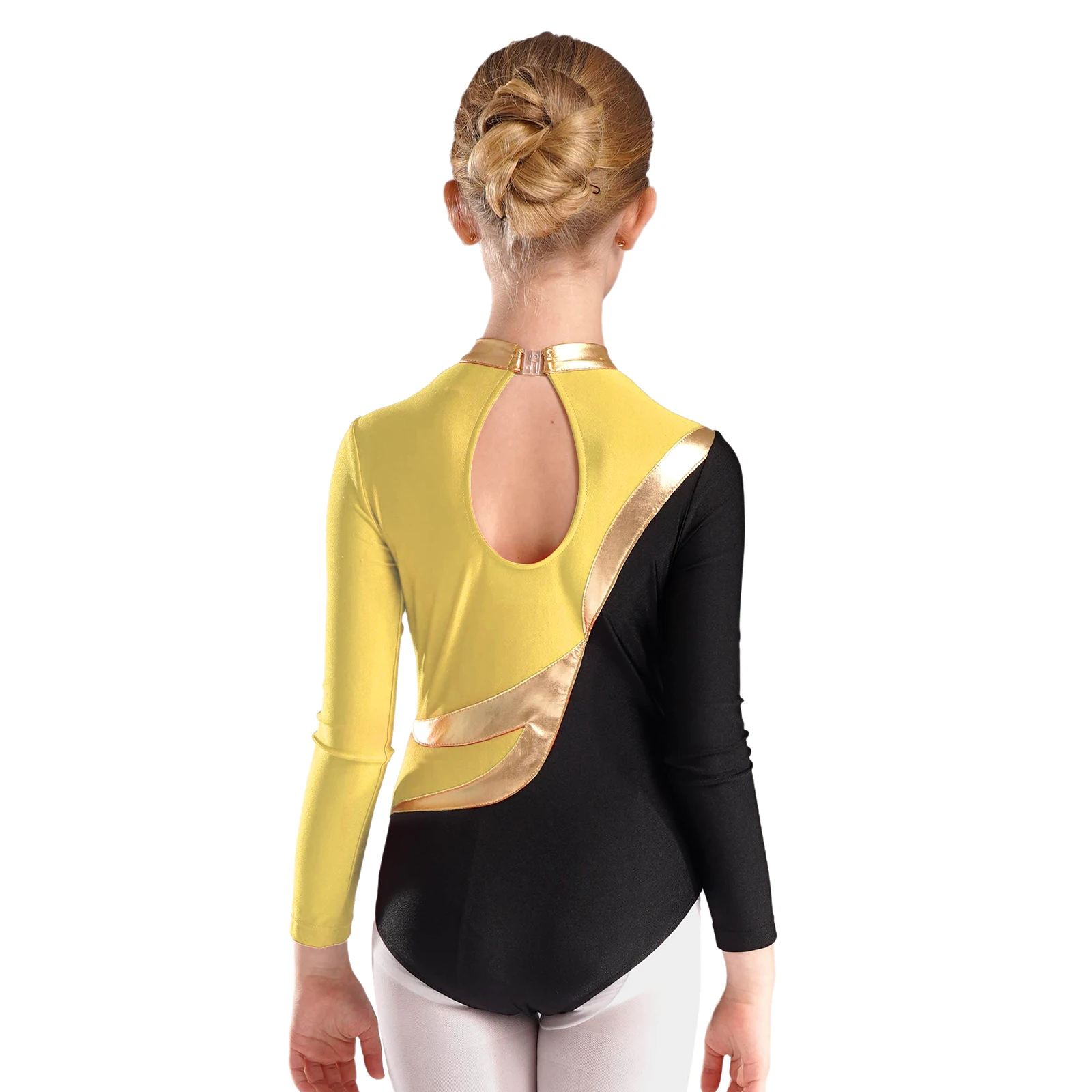 Kids Girls Ballet Jersey Rhythm Gymnatics Figure Skating Ballet Dance Leotards Costumes Mock Neckline Bodysuit Tops Dancerwear