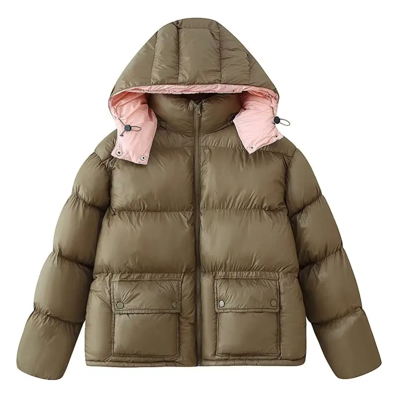 

Women's Winter Puffer Jacket Hand Plug Cotton Patchwork Hooded Coat with Pockets Warm Thick Parka