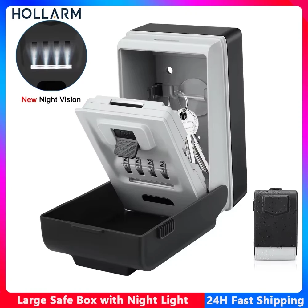 Hollarm Large Safe Locker Box with Night Light Metal Password Key Box Wall Mounted Outdoor Waterproof for Home Office