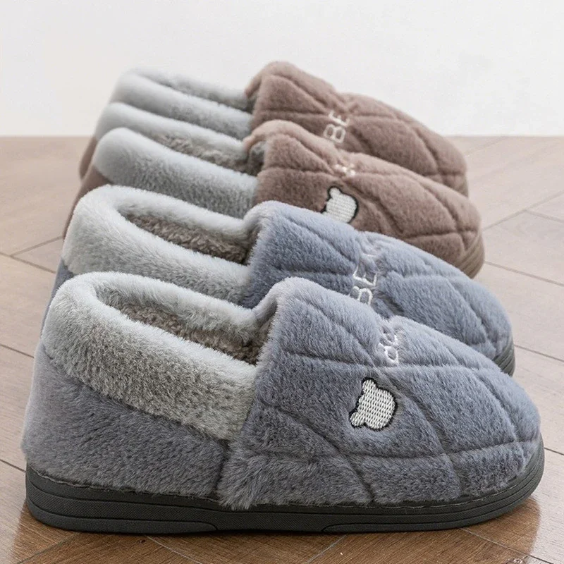 

House Fluffy Slippers Men Cartoon Bear Furry Slipper Women Winter Warm Indoor Floor Shoes Couples Soft Thick Sole Plush Footwear
