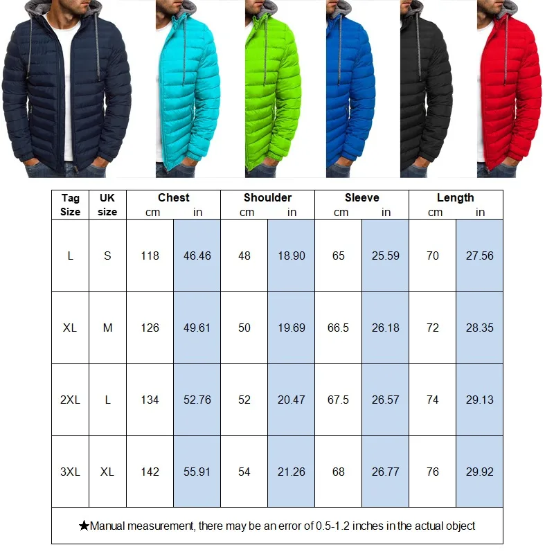 Men\'s Casual Cotton-padded Clothes Korean Winter Mens Solid Color Warm Hooded Quilted Padded Coat Fashion Zipper Jacket Outwear