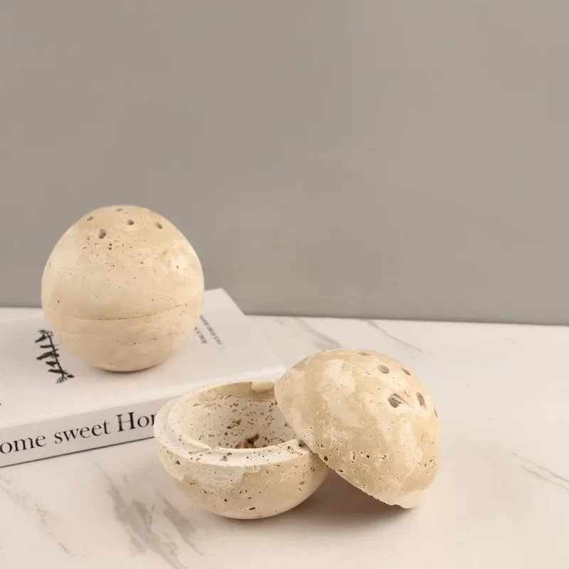 Natural Marble Spherical Aromatherapy Stove, 9-hole, Beige Limestone Burner, Essential Oil Diffuser, Home Decoration Ornament