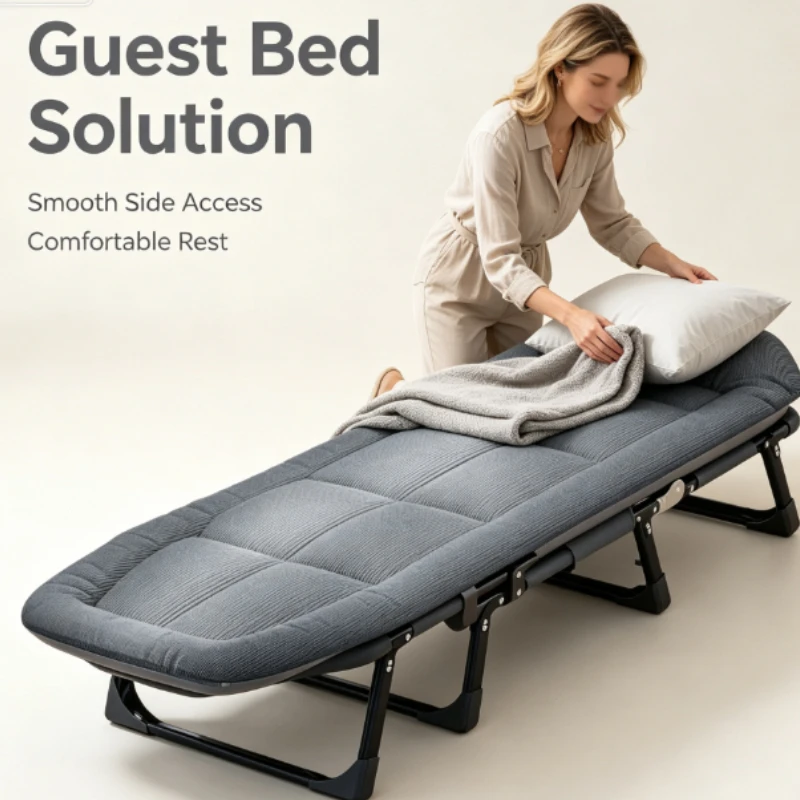 Thick Padded Folding Cot With Breathable Fabric And Reinforced Base For Living Room Temporary Bed Home