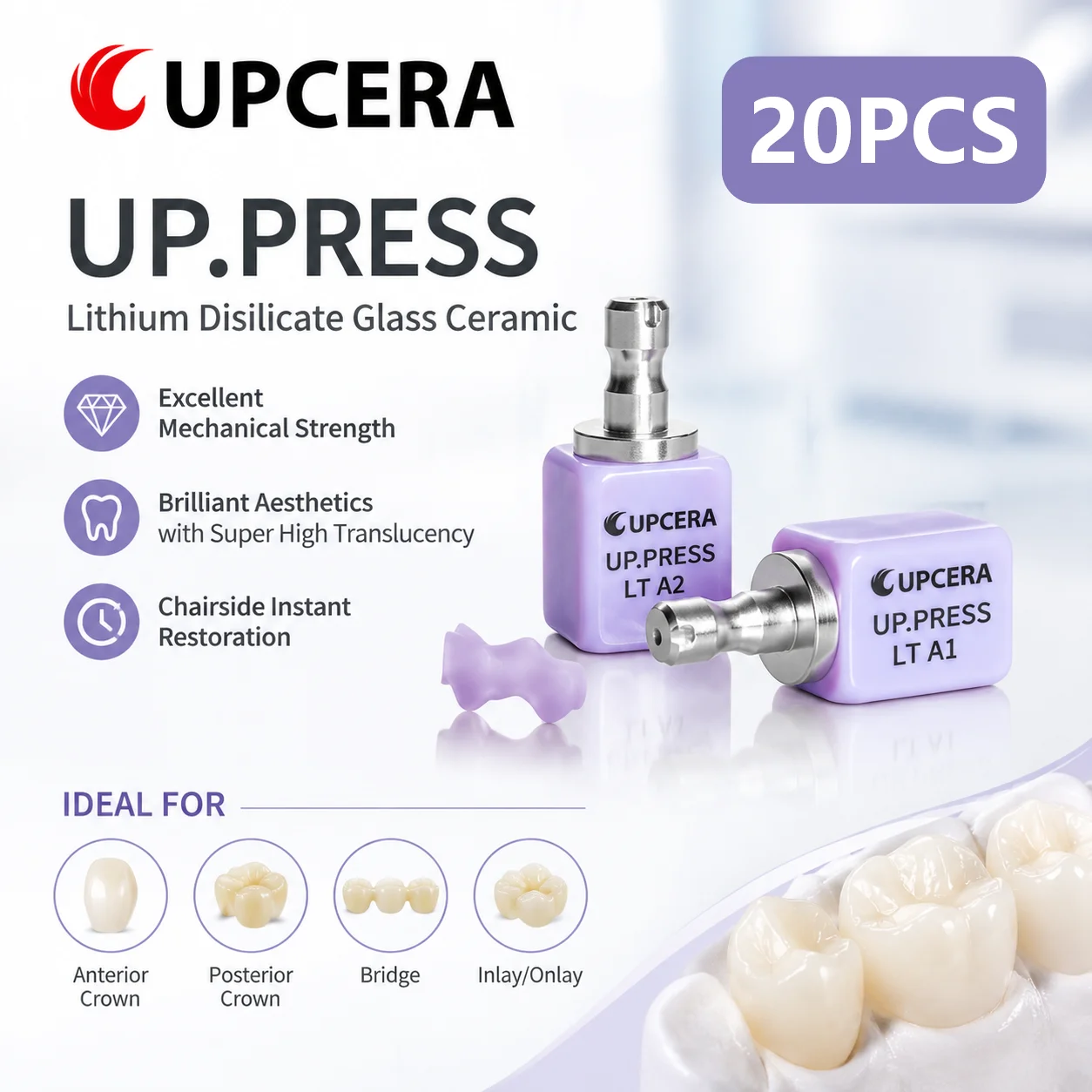 20Pcs Upcera UP-CAD C14 Glass Ceramic Blocks, HT/LT Translucency for CAD/CAM Dental Lab Milling