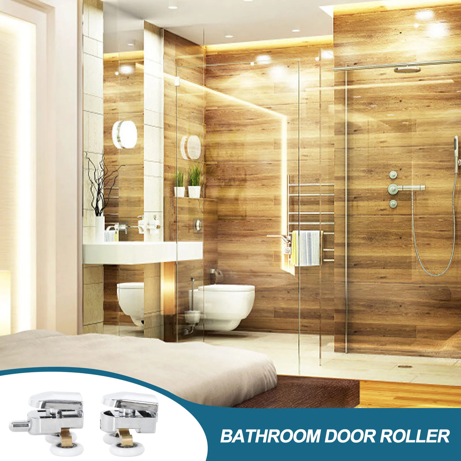 

Комплект из 2 роликов для стеклянных раздвижных дверей, из нержавеющей стали и меди, сверхпрочные, устойчивые к ржавчине, обеспечивают плавное скольжение, для дверей душевых кабин